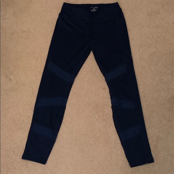 Navy Blue Full Length Leggings with Mesh Cutouts - Picture 2 of 5